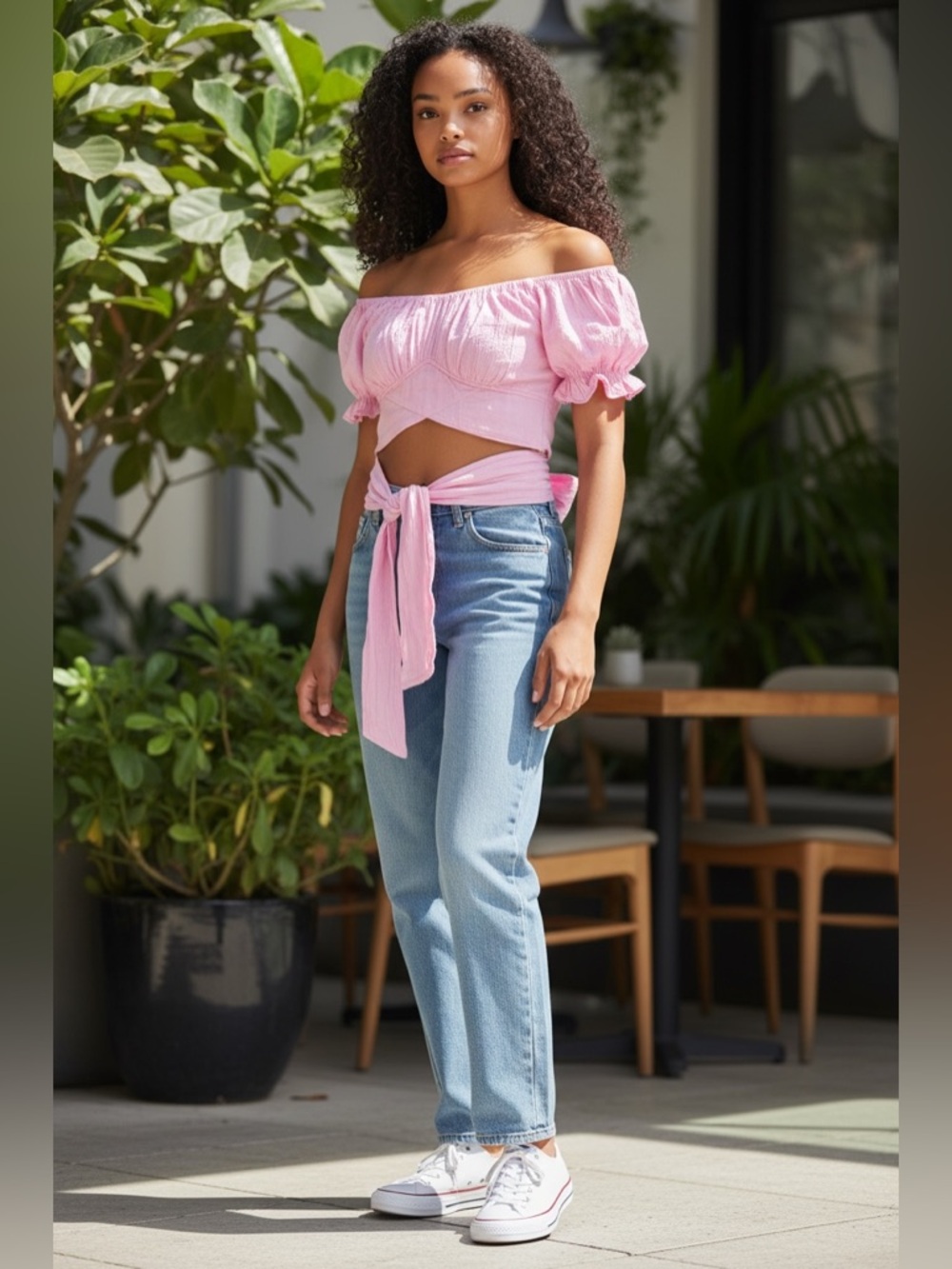 Blanco by Nature Pink Cropped Top With Wrap Tie Open Back Size Small